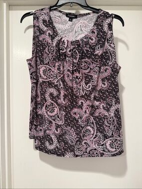 Roz & Ali Pink and Black Paisley Sleeveless Tank